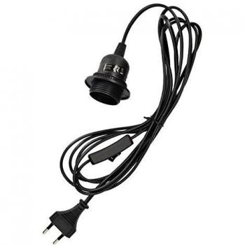 kwmobile Portalámparas E27 con arandela roscada y cable electrónico con interruptor - Lámpara portalámpara y cable 3.5M en negro