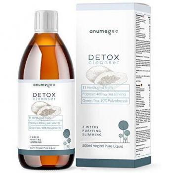 Anumegeo DETOX Cleanser Vegano 11 Hierbas y Frutas. Papaya, Alcachofa, Té Verde, Guaraná- Adelgazante, Depurativo Hígado, Diurético, Drenante-Solución líquida 500ml suministro 2 semanas