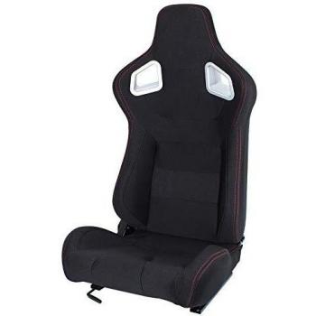 MODAUTO Asiento Deportivo Coche, Semibaquet Ajustable, de Tela, con Ríeles incluidos, Conductor y Pasajero, Universal para Coche y Simulador de Conducción, Modelo N780R, Negro