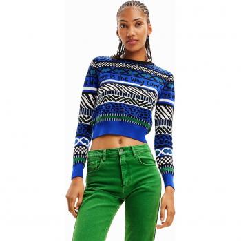 Desigual Multicolor Elegant Round Neck Sweater with Contrast Details - Size S