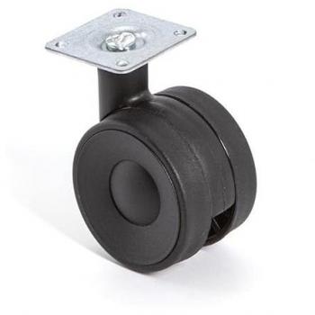 Rueda Giratoria Kroos Aro Doble Ø60 con Placa Acabado Negro y Opción de Freno