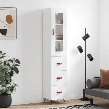 Aparador alto de madera contrachapada blanco 34,5x34x180 cm