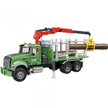 Bruder MACK Granite Timber Truck with Loading Crane and 3 Log Trunks