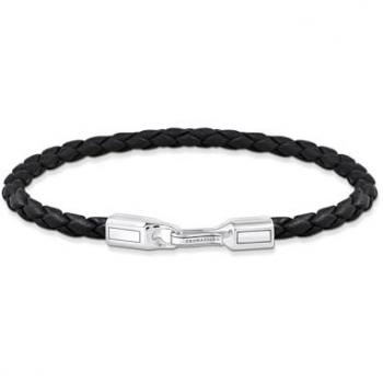 Thomas Sabo Unisex Black Leather Bracelet with Sterling Silver Accents - Size 19 cm