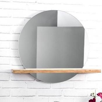 Espejo Bolonia redondo de teca maciza para cuarto de baño - Marrón - Wanda Collection