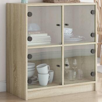 Armario auxiliar con puertas de vidrio 68x37x75,5 cm Mueble de Almacenaje de Salón, Buffet para salón, Armario Auxiliar, Armario de Almacenamiento Roble Sonoma