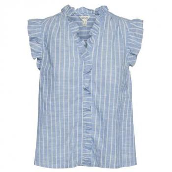 Camisa de Manga Larga con Volantes para Mujer Vero Moda Kaori Azul Aciano / Rayas Nubes Blancas