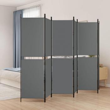 Biombo divisor de 6 paneles de tela gris antracita 300x180 cm