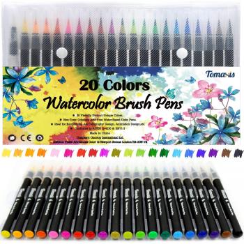 Lápices de acuarela para colorear, 20 pinceles para manualidades, colorear libros, bocetos, pintura de caligrafía, con 1 pincel de agua con punta de fieltro