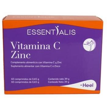 Complemento Alimenticio Essentialis Vitamina C Zinc 60 Comprimidos Veganos - Refuerzo Inmunológico - Sin Aditivos Artificiales - Dosis de 500 mg para Niños y Adultos