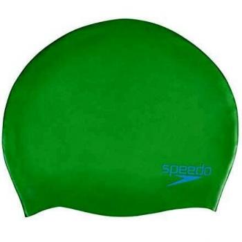Speedo Kids' Plain Moulded Silicone Junior Swimming Cap, Green/Blue, One Size