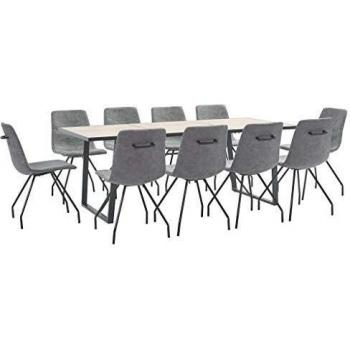 vidaXL Juego de Comedor 11 Piezas Cuero Sintético Mobiliario Hogar Decoración Casa Robusto Duradero Resistente Funcional Práctico Útil Gris Oscuro
