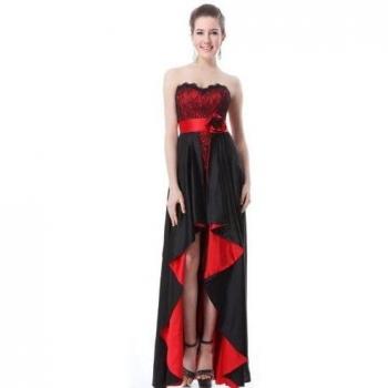 Ever Pretty acolchada alta baja Satin Homecoming de vestido de fiesta de flores de sin tirantes 09907 Rojo rosso 34