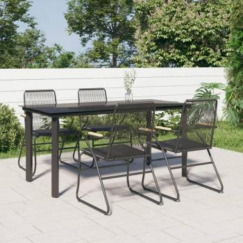 5-Piece Black PVC Rattan Garden Dining Set