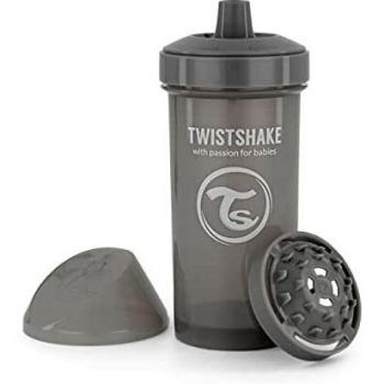 Twistshake Kid Cup Vaso de Aprendizaje para Beber con Antiderrame Boquilla y Mezclador de Frutas 360 ml, Taza de Entrenamiento para Sorber para Bebé, Sin BPA, 12+ Meses, Gris Pastel