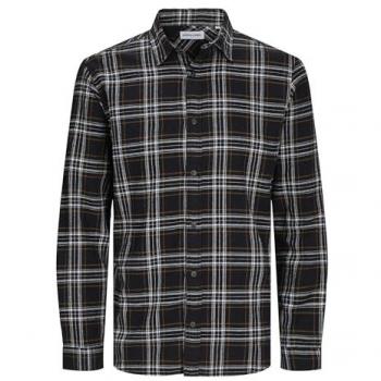 Camisa Casual de Manga Larga para Hombre Jack & Jones 'Joshua' Regular Fit con Cuello Kent - Negro - XL