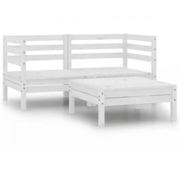 vidaXL 3 Piece Garden Lounge Set Solid Pinewood White