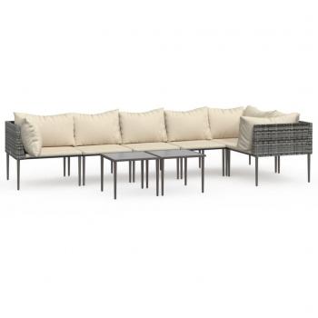 8 Piece Grey Poly Rattan Garden Lounge Set with Cushions