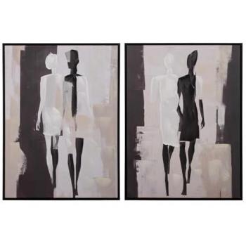 Set de Cuadros Siluetas en Madera Beige, Blanco y Negro - Arte de Pared de Alta Calidad 60x4x80 cm