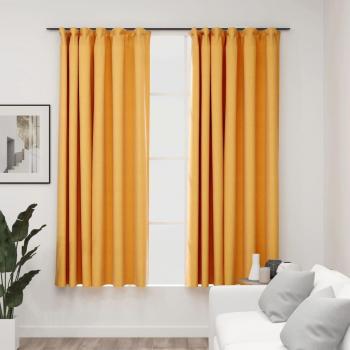 Cortinas opacas de ganchos efecto lino amarillo 2 piezas 140x175 cm