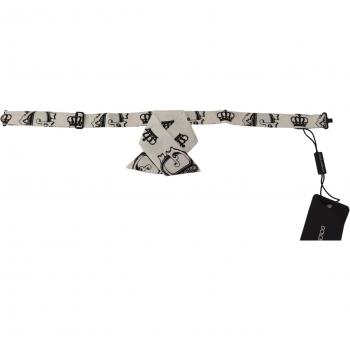Dolce & Gabbana White Crown Pattern Adjustable Neck Papillon Bow Tie