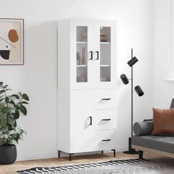 Aparador alto de madera contrachapada blanco 69,5x34x180 cm