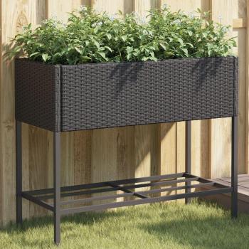 Jardinera con estante de ratán sintético negro vidaXL