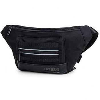 Lois - Riñonera para la Cintura Ajustable. Reflectante. Cierre Cremallera. Compartimentos para Móvil Y Efectos Personales. Ideal para Viaje. Poliéster Cuero PU. 302710, Color Negro