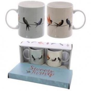 Swallows Design New Bone China Set of 2 Mugs