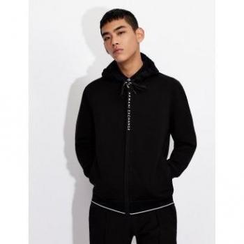 Armani Exchange Men's Black Zip-Up Hooded Sweatshirt, Casual Cotton Long Sleeve, Size L
