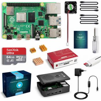LABISTS Raspberry Pi 4 Model B Kit de 4 GB con SD de 64GB Clase 10 y 5.1V 3A Tipo C con Interruptor, RPi Barebone con 3 Disipadores de Calor, Ventilador, Micro HDMI, Lector de Tarjetas y Caja Negra