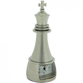 Miniature Silver Tone Metal Chess King Piece Novelty Collectors Clock IMP89S