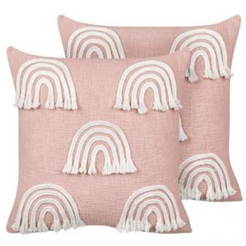Conjunto de 2 cojines de algodón bordado arco iris rosa 45 x 45 cm Leea