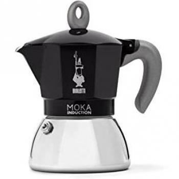 Bialetti Moka Induction Cafetera Italiana Espresso para Uso en Estufas de Inducción y Gas, 6 Tazas, Aluminio y Acero Inoxidable, Color Negro