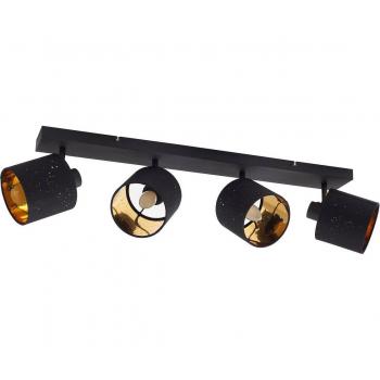 Lámpara de Techo Vasilia 4 Luces Dimmable en Negro y Oro de Tela para Sala y Comedor - Lindby