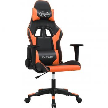Silla gaming cuero sintético negro y naranja vidaXL con diseño ergonómico, ajuste de altura, reposabrazos ajustables, base giratoria de 360 grados, acolchado cómodo y ruedas para fácil movilidad