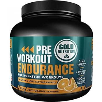 Goldnutrition Pre-Workout Endurance 300g, Naranja Jugosa, Entrenamiento de Resistencia