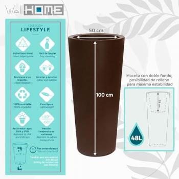 Maceta de Polietileno Wellhome LAUR-I 100 BLANCO - Fácil Limpieza | Doble Fondo | 48L