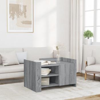 Mesa de centro de madera de ingeniería 80x50x50 cm en color Blanco, Negro y Roble Sonoma, ideal para salón o comedor, también conocida como mesa auxiliar o mesa de café