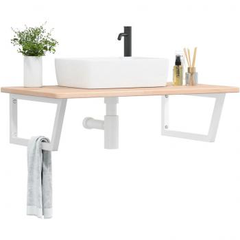 Estante de lavabo de pared de acero y madera maciza de roble Vidaxl Marrón