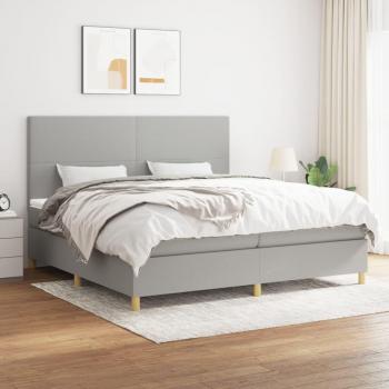 Cama box spring con colchón de muelles gris claro 200x200 cm tela
