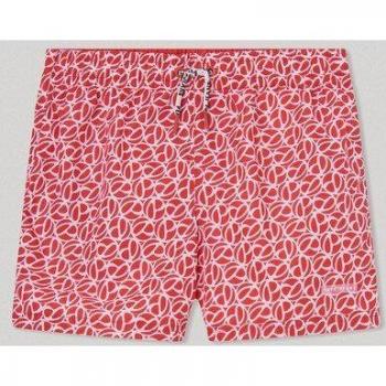 Pepe Jeans Boys' All-Over Logo Printed Red Swim Shorts, Size 16Y, High-Quality Beachwear