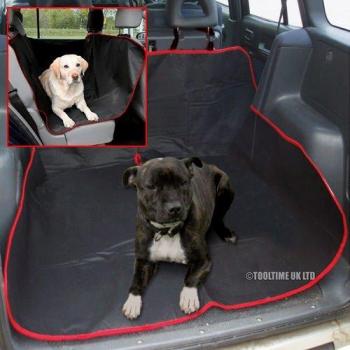 Tooltime - Funda de asiento  trasero y maletero para mascota, para coche, Negra Con Ribete de color rojo, resistente, impermeable, 2 en 1