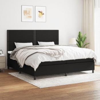 Cama box spring con colchón de tela negro 200x200 cm