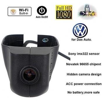 Boblov VW-02 Cámara de Coche Especial Oculta WIFI HD 1080P 12V ACC Alimentación Directa Sensor de Golpes WDR Grabadora de Video para Volkswagen VW Passat,Tiguan módulos de coche con Sensor de Limpiaparabrisas