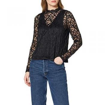 Only ONLDORA L/S Lace Top JRS Camiseta de Manga Larga, Negro