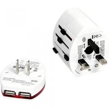 Omega Adaptador de viaje 4 en 1 con 2 puertos USB