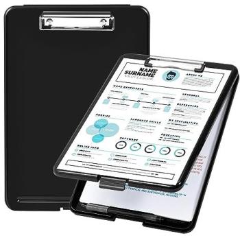 Amazon Basics Portapapeles de plástico con almacenamiento, negro, 2 unidades