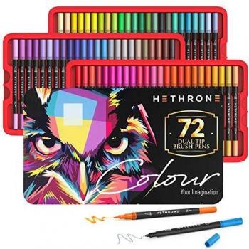 Marcadores de punta ancha dobles Hethrone, 72 colores, Marcadores de caligrafía y marcadores de punta fina para libros de colorear, escritura de diarios para adultos y niños y dibujo de caligrafía