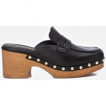 Zuecos de mujer de piel con tacón en color negro - Modelo exclusivo Carmela